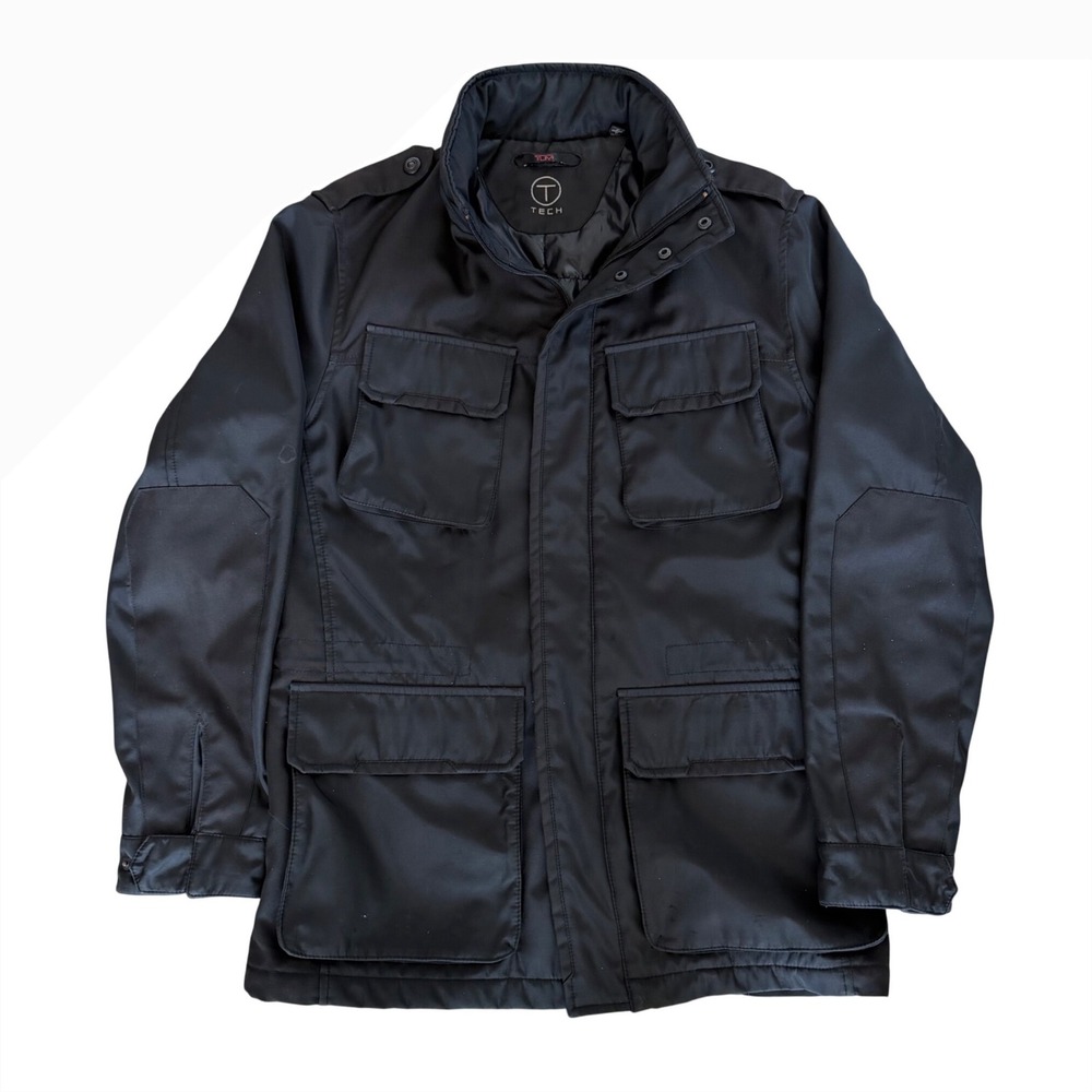 Tumi T-Tech Men's Black Quilted Field Travel Jacket Insulated Hidden Hood Size S